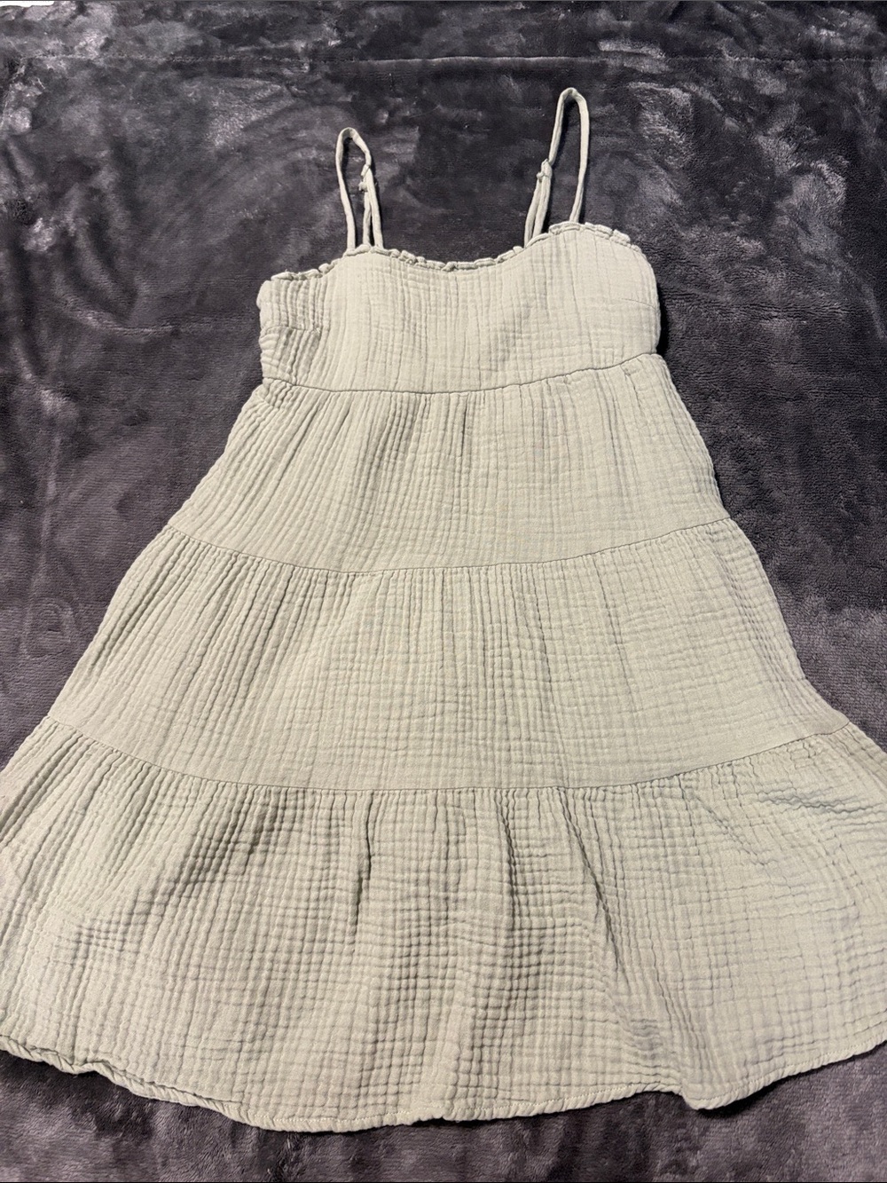 Light Sage Tiered Mini Dress with Spaghetti Straps